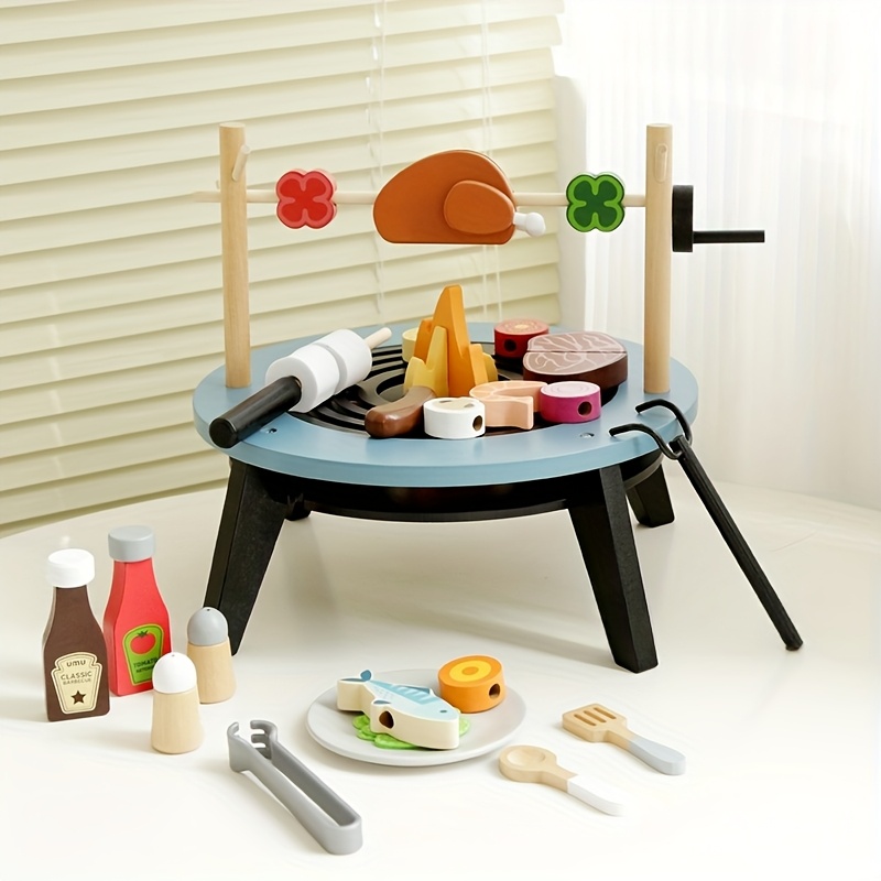 Kids Outdoor Wooden Playset - Wooden Barbecue Playset For Kids Pretend