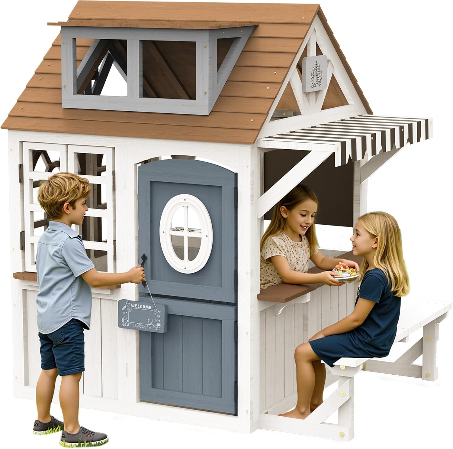 Kids Outdoor Wooden Playset - Albott Kids Outdoor Wooden Playhouse with