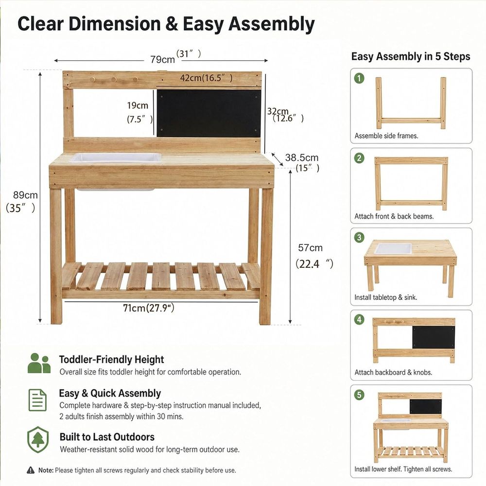 Kids Wooden Potting Bench Mud  - огляд і ціна Kids Outdoor Sink