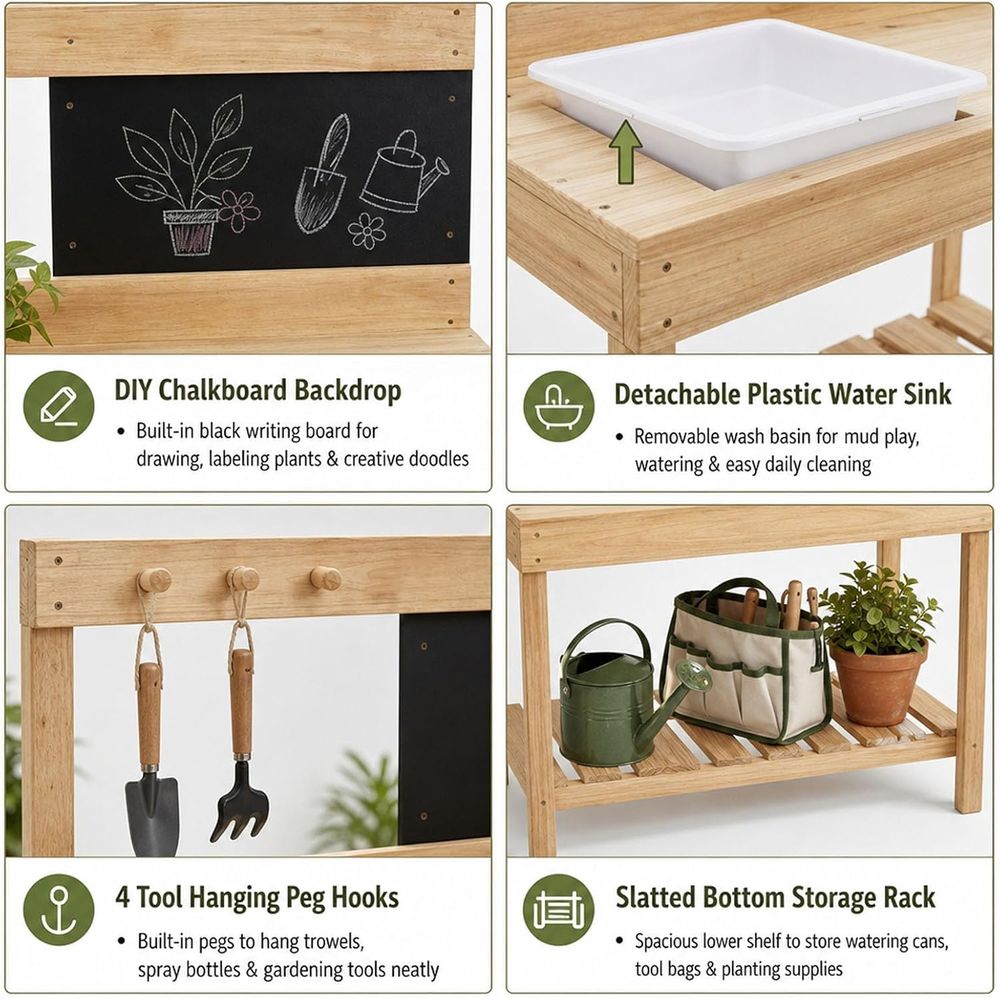 Kids Wooden Potting Bench Mud  - огляд і ціна Kids Outdoor Sink
